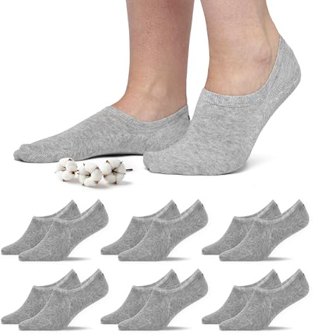 Snocks Socquettes Femme et Homme - Lot de 6 - Antidérapantes, Coton Bio Certifié, Respirantes - Chaussettes Basses Courtes - Taille 35-50