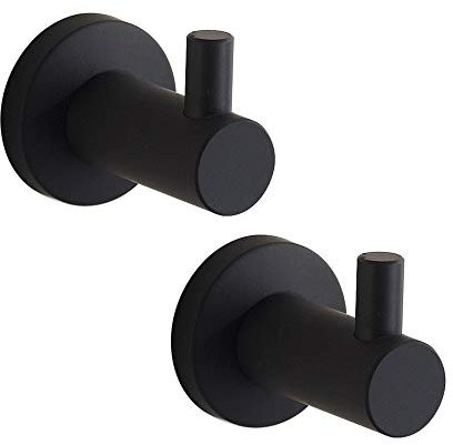 WOMAO Handtuchhaken Schwarz Matt 2er Set Wandmontage Garderobenhaken für Badezimmer Rund aus Edelstahl Handtuchhalter
