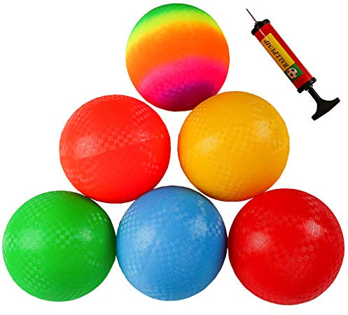 Ogrmar 6PCS 8.5 Inch Playground Balls Dodgeballs with 1 Hand Pump for Kids and Adults Dodge Ball, Kickball, Handball, Camps, Picnic and Schoolyard Games