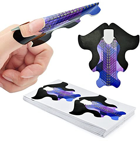 100pcs Extra Long Adhesive Stiletto Nail Forms Guide for UV Gel Acrylic Curve False Nail Tips Extension,Fish Pattern,HJ-NTF049