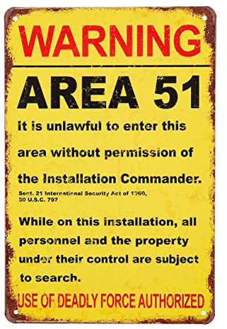 ERLOOD Metall-Blechschild mit Aufschrift Warning Area 51, Vintage-Stil, Garage, Poster, Kunst, Wanddekoration, 30,5 x 20,3 cm