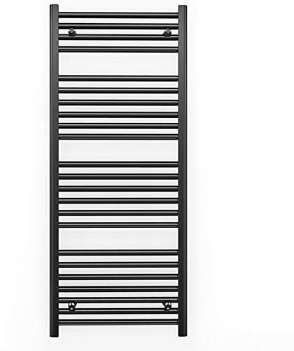 Myhomeware 600mm Wide Straight Flat Black Heated Bathroom Designer Towel Rail Radiator For Central Heating (Alyssa 600 / 1200mm Black)