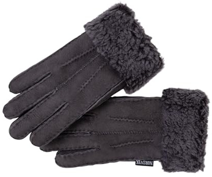 Nordvek Damen Handschuhe aus 100% echtem Schaffell mit Pelzrand # 301-100