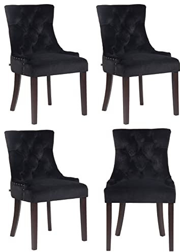 CLP 4er Set Esszimmerstuhl Aberdeen Samt I Mit Hochwertiger Polsterung Und Samtbezug I Polsterstuhl Mit Gestell Aus Kautschukholz, Farbe:schwarz, Gestell Farbe:antik