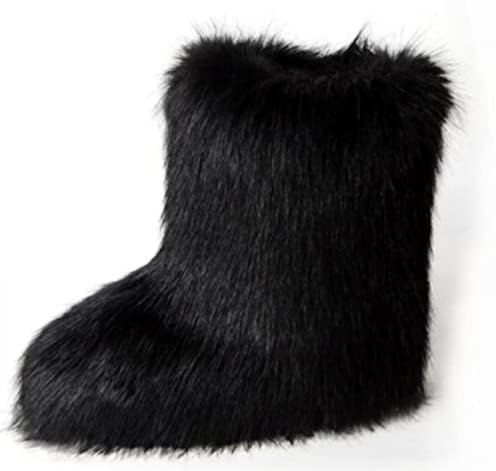 Bottes en fourrure moelleuse pour femmes - Bottes en fausse fourrure idéales pour l'hiver, neige printemps- Chaussures d'Intérieur Extérieur (Noir - 40)
