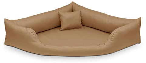 Juelle Hundebett aus Kunstleder, Eckbett für mittlere und große Hunde, flauschiges Hundekissen, Sofa Gabi M-XXL (L - 100x100x22 cm), BLAUT