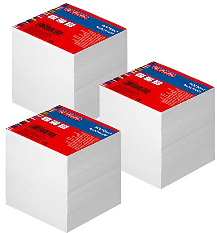 Herlitz 3 Notizklötze geleimt 9x9x9 cm Weiß Blanko Notizzettel 900 Blatt