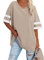 Famulily Women's Short Sleeve T Shirts Striped Half Sleeve V Neck Comfy Cotton Loose Tunic BlouseTops Beige XXL