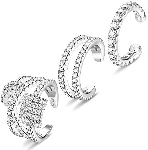 ORAZIO 3Pcs S925 Silber Ear Cuff Set Damen 925 Sterlingsilber Ohrklemme Ohrmanschette Helix Knorpel Clip Wickelohrring Fakepircings Ohrspange Ohrklemme Cuffs Ohr Schmuck Set