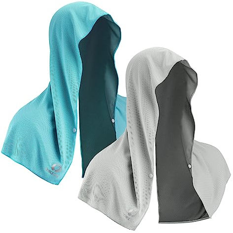 Sukeen Kühlendes Kapuzenhandtuch, 2Pack Kühlende Handtücher für Hals und Gesicht, schnell trocknendes, kühlendes Handtuch aus Mikrofaser, kühlende für Strand, Camping, Fitnessstudio, Seeblau/Grau