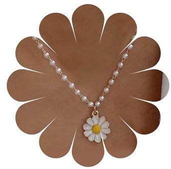 Allereya Halskette mit Blumenanhänger, weiße Gänseblümchen-Halskette, Stationsperlenkette, goldene Blumenhalskette, Schmuck für Frauen und Mädchen, Geschenke