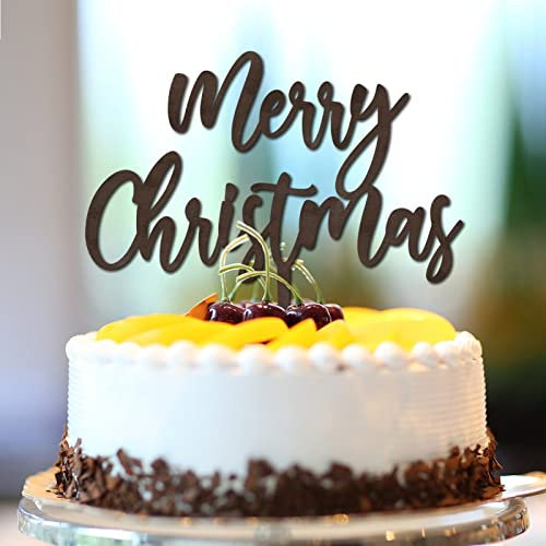 Merry Christmas Cake Topper Happy New Year Eve Happy Birthday Cake Topper Santa Claus Tree Brown Wood Unisex Brautdusche Verlobung Essen Picks Kuchendekorationen Niedliche Geschenke für Kinder Mädchen