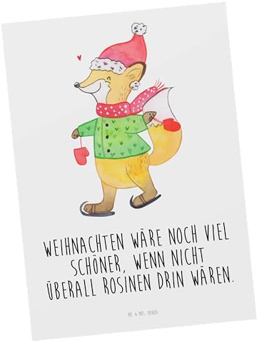 Mr. & Mrs. Panda Postkarte Fuchs Schlittschuhe - Geschenk, Geschenkkarte, Grußkarte, Dankeskarte, Nikolaus, Ansichtskarten, Weihnachtsmann,