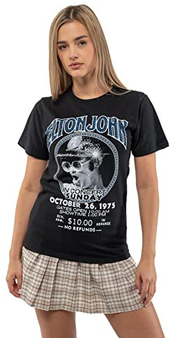 Elton John Unisex Diamante in Concert Logo Official Black T-Shirt, L