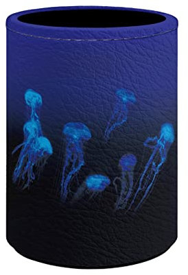 Kuiaobaty Pot à crayons rond en similicuir avec méduse bleue - Pour bureau et pinceaux de maquillage