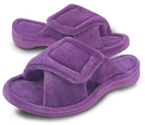Git-up Pantofole da Donna in memory foam Supporto Arco per l'arco regolabile con gancio e passante Ciabatte per diabetici Punta Aperta da Casa Pantofole Interno Esterno, Viola 11/12