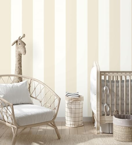 GAULAN 680244 - Vinyltapete, Strapazierfähig, Abwaschbar. Kinderzimmer-Tapete mit Streifen in Beige und Weiß für Bad Schlafzimmer Kinderzimmer Bettkopfteil - Rolle 10 m x 0,53 m