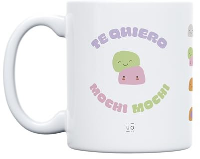 UO Taza de regalo con mensaje Te quiero mochi mochi, regalo para parejas, regalo original de San Valentín, 350 ml, cerámica
