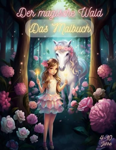 Der magische Wald - Das Malbuch: Eine Fantasie-Reise mit Einhörnern, Blumen, Prinzessinnen, Pferden, Feen, Kinder 4-10 Jahre, 60 Ausmalbilder