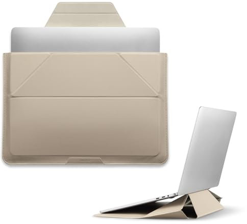 MOFT Laptoptasche Hülle & Laptop Ständer für 15-16 Zoll Laptop, Vegan Leder Laptoptasche mit Erweiterbarem Stauraum, 2 Verstellbare Winkel, Kompatibel mit MacBook Air/Pro 15-16 Zoll, Strand Weiß