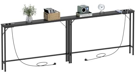 Vedecasa Table console de 15 cm avec station de charge, design industriel, table d'appoint moderne avec structure en acier stable, pour salon, couloir, bureau (marron - vintage, 240 x 15 x 80 cm)