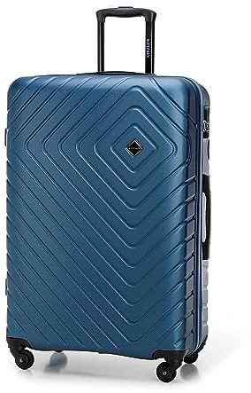 WITTCHEN Cube line Großer Koffer ABS Mit Geometrischer Prägung 4 Lenkrollen Teleskopgriff Kombinationsschloss Reisekoffer Trolley Größe L Dunkelblau