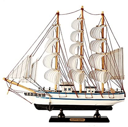 FIYSON 33cm Holz Segelboot Modell, Segelschiff Maritime Deko, Holz Piratenschiff Segelboot Modell, Holzschiff Mediterraner Stil, für Weihnachten Wohnzimmer Büro Schreibtisch Deko Geschenke (Stil 2)