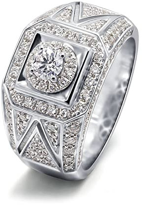 Bishilin Hochzeitsringe Weissgold 750, Herren Ring Verlobung mit Moissanit Siegelring Trauringe Nickelfrei Eheringe für Männer Weißgold Gr.58 (18.5)