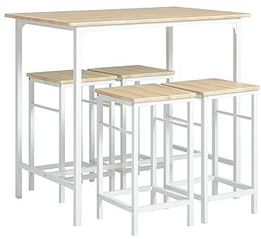 SoBuy Set Tavolo da Bar Alto con 4 Sgabelli Tavolo Salvaspazio per Cucina Piccola e Balcone, Stile Industriale Moderno Tavolino Alto da Esterno per Giardino o Terrazzo OGT11-WN