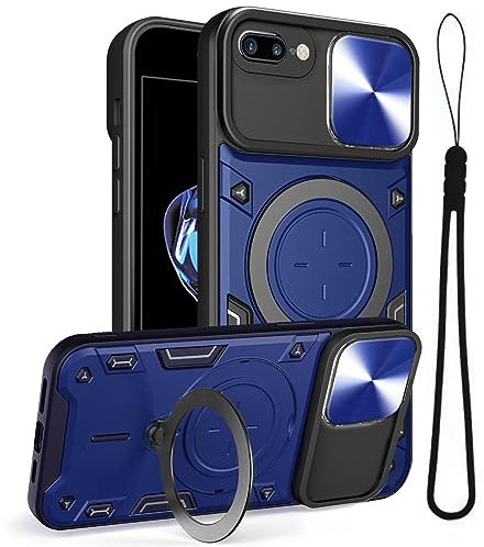 GOTOURED for iPhone 8 Plus Case/iPhone 7 Plus Phone Case,Metal Stand Ring Holder,Camera Lens Protector,Slim Bumper Full Protection Shockproof Cases Cover for iPhone 7/8 Plus (Blue)