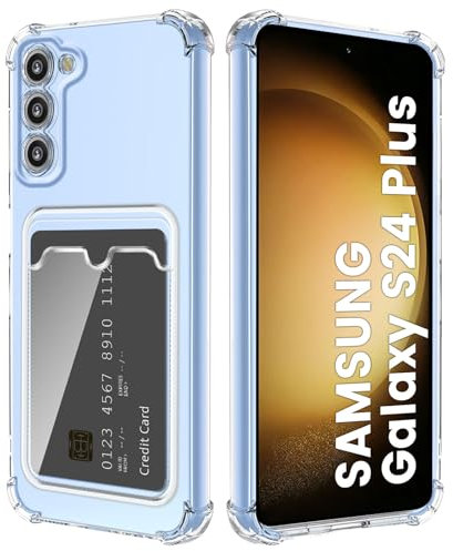DEVASO Transparente Silicona Funda para Samsung Galaxy S24 Plus 5G con Tarjetero Cuatro Esquinas Anti-Caídas TPU de Cartera para Porta Tarjetas Carcasa Airbag Anti Arañazos Case