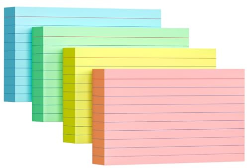 Colored Index Cards 3x5, 200 Pack, 180gsm Heavy Ruled Index Cards, Flash Cards for Studying, Heavy Note Cards for Office, College, Home Organization and School, 4 Color (50 Sheets Each)