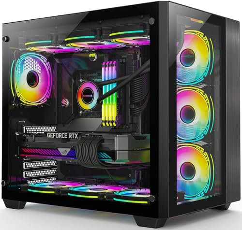 iONZ KZ-Z - PC Gaming Case, ATX Mid Tower - Dual Chamber | Front I/O USB Type-C with 4 x ARGB PWM Fans - Black