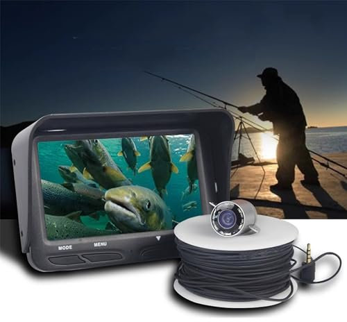 Underwater Fishing Camera, 6in Video Fish Finder with Sun Visor and 12 LED Lights, Night Vision Function and 140° Wide Angle, 30fps Video Frame Rate and 6H Long Battery Life, for Boat, Lake