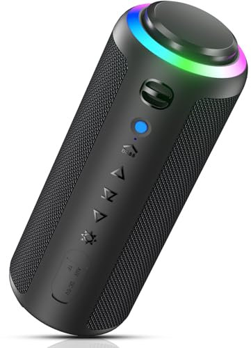 VOSFEEL Portable Bluetooth Speaker Wireless with RGB Lights 12W Stereo Bass Sound IPX7 Waterproof TF Card USB Aux 30-Hour Playtime Speaker for Home, Outdoor, Travel