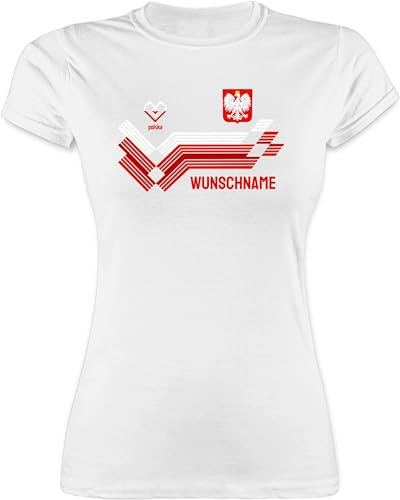 Shirt Damen - 2026 Fussball WM Fanartikel - Personalisierbares Polen Motiv Trikot | Individuelles Polska Design mit Wappen und Landesfarben | Mit eigenem Namen | Poland - L - Weiß - em Trikots