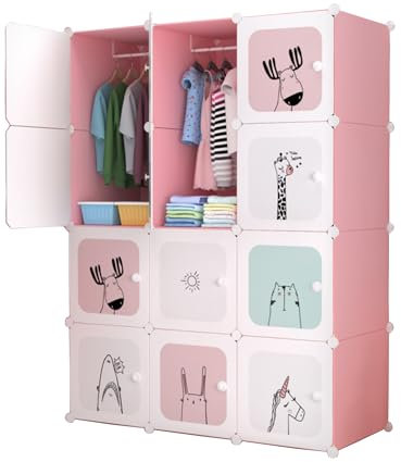 MAGIC SELECT Kinder Kleiderschrank, Modulregal, Kinderkleiderschrank, modularer Organizer, Aufbewahrungsregal für zu Hause, 12 Module, 140x105 cm Rosa
