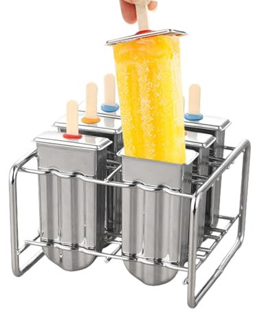 Moules à glaces en acier inoxydable | Moule à glace | Moule à glace réutilisable | Moules à glace | Moules à glaces avec 100 bâtonnets | Peut contenir 6 moules à glace en métal – Moule à glace maison