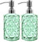 2 Pack 12 Oz Glass Soap Dispenser with Stainless Steel Pump, Refillable Liquid Hand Soap Dispenser for Bathroom, Vanity Countertop, Kitchen Sink, Laundry Room (Light Green)