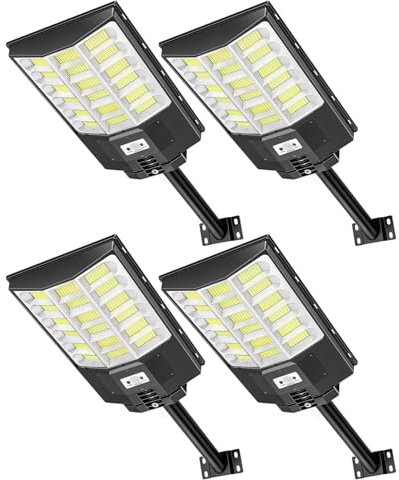 Sararoom Farolas Solares 1000W | 6500K Focos LED Exterior | Impermeable IP65 Farola Energía Solar con Sensor de Movimiento y Control Remoto, Luz de Seguridad para Camino Terraza Patio Garage, 4Pcs