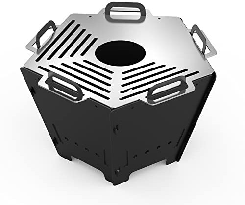 Onlyfire BBQ Holzkohlegrill, 38,1 cm, faltbare Grill-Feuerstelle mit Edelstahl-Grillrost, tragbare Outdoor-Feuerstelle, Lagerfeuer für Grill, Camping und Hinterhof, Terrasse, Pentagon, GS357