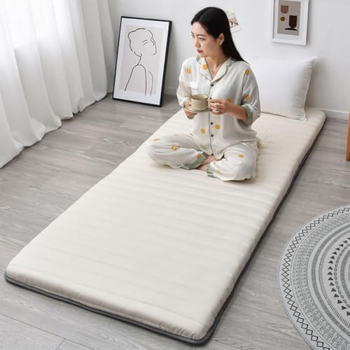 Luxmars Japanische Bodenmatratze, Futon-Matratze, faltbare Matratze, 4,3 cm dicke Tatami-Matte, tragbare Isomatte für Liege, Kissen, Bett, Camping, Gästezimmer, Schlafsaal, Weiß, 89,9 x 190 cm