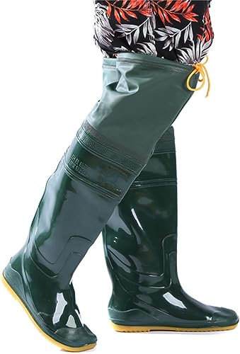 DgtZyrih Waders Wader Scarpa Antipioggia Pantaloni da guado con Lacci Alti Stivali da Caccia con Suola Morbida in PVC Stivali da Pesca all'aperto Scarpe da guado Antiscivolo,Verde,40