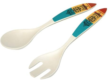 Buntes Bambus-Salatbesteck, authentische Aborigines, Bambusfaser, organisch, nativer Nordwesten, 30,5 cm
