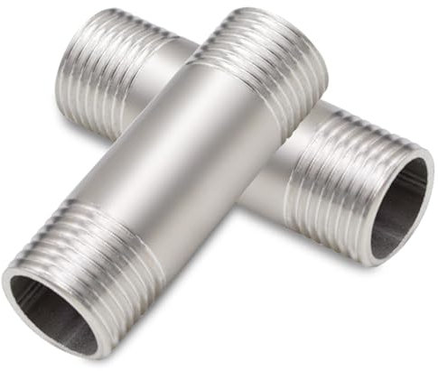 2 Stück Hahnverlängerung 1/2 Zoll x 60 mm, DN15 Gewindeverlängerung, 1/2 AG x 1/2 AG, 60MM Edelstahl Verlängerung Fitting, Anschluß Verlängerung für Trinkwasser und Heizung Installation