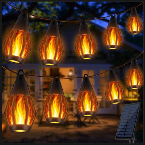Joomer Solar Lichterkette Aussen, 12.6M 15 Bulbs LED Solar Lichterkette Außen mit Flammeneffekt, Solar Flammenlicht Lichterkette Outdoor IP65 Wetterfest Vintage für Garten Party Pavilion Balkon