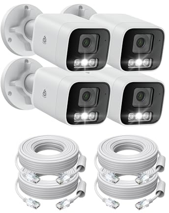 AKINGUAR 4 Pezzi 5MP Add-on Telecamera Esterno PoE, IP Camera Videocamera con Rilevamento di Volti/Persone/Veicoli, Audio Bidirezionale, 30M Visione Notturna a Colori, Funziona NVR