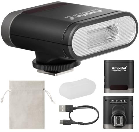 Ambitful Flash AF100 Mini Flash - Camera Flash GN12, 8 Power Levels, Built-in 2000mAh battery Manual Speedlite Compatible For Canon/Sony/Ricoh gr3/Nikon/Fuji 0.1~1.8S Recycle
