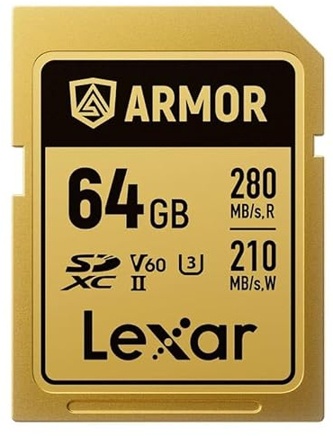 LEXAR Carte SDXC Pro Gold Series Armor UHS-II 64GB V60 IP68 Stainless Steel R280/W210MB/s