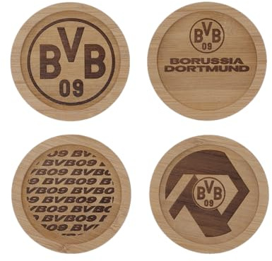 Borussia Dortmund Lot de 4 Dessous de Verre en Bois 10 x 10 x 1 cm